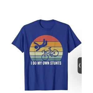 Blue Men's Short Sleeve Crew Neck Graphic Print T-shirt 'I Do My Own Stunts' M